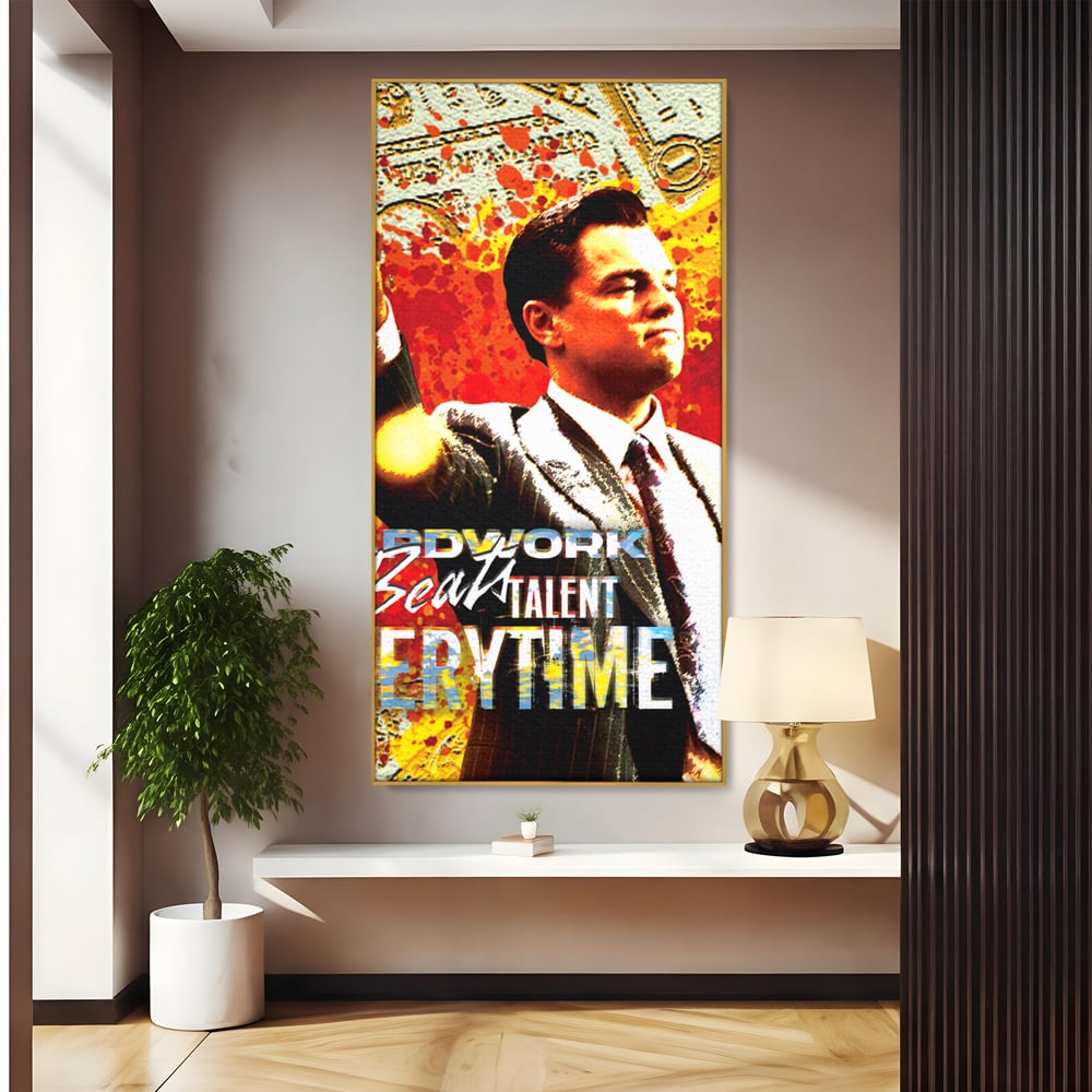 Tablou canvas cu tablou canvas cu leonardo dicaprio, in rama de aluminiu auriu